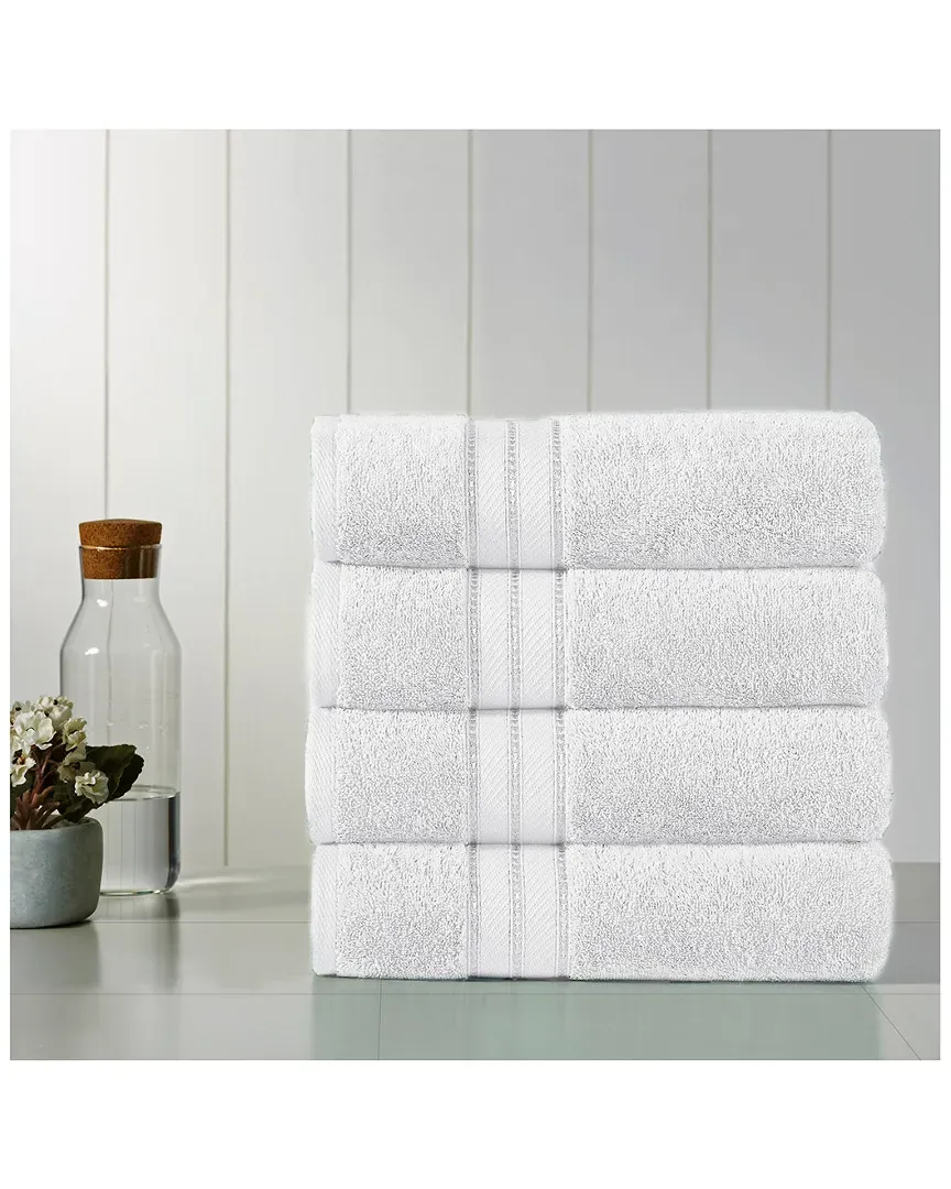 SpunLoft Set of 4 Bath Towels with Borders - White, Cotton