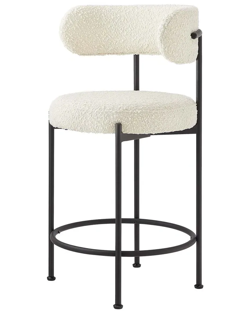 Albie Set of 2 Counter Stools - White, Boucle Fabric image