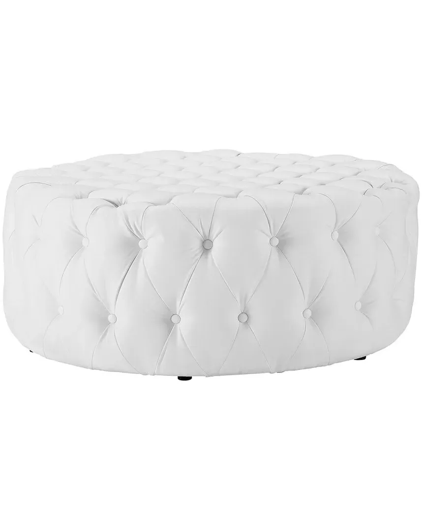 Amour Round Ottoman - White, Vinyl