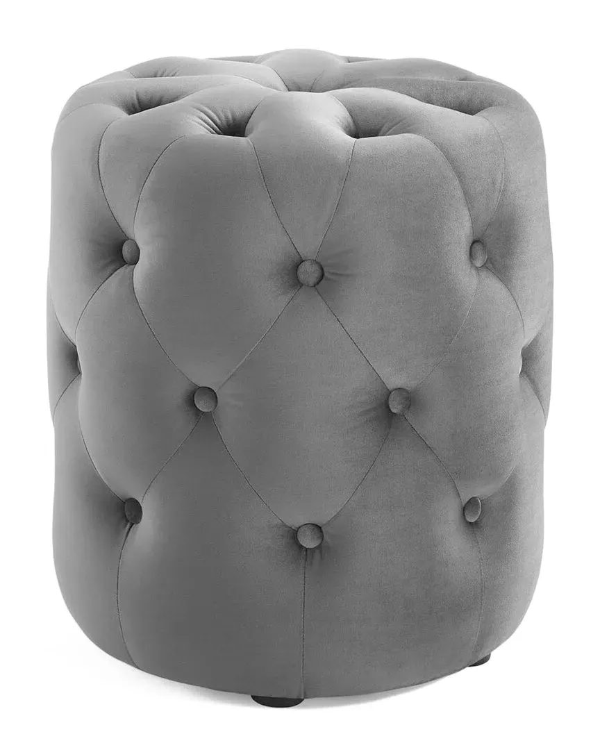 Amour Tufted Button Round Ottoman - Grey, Performance Velvet image
