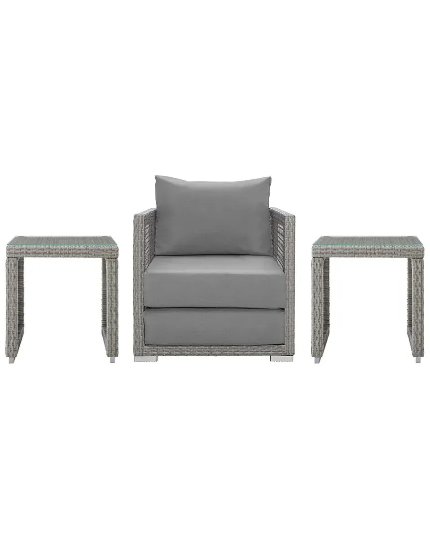 Aura 3-Piece Outdoor Patio Set - Grey, Wicker Rattan