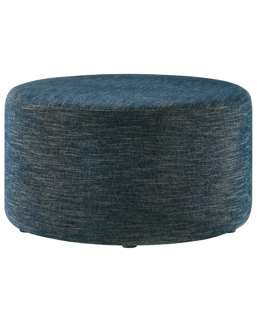 Callum 29" Round Ottoman - Blue, Heathered Weave