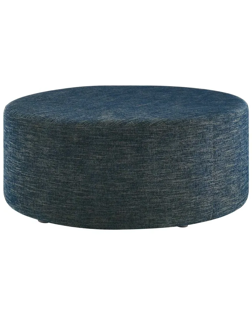 Callum 38" Round Ottoman - Blue, Heathered Weave