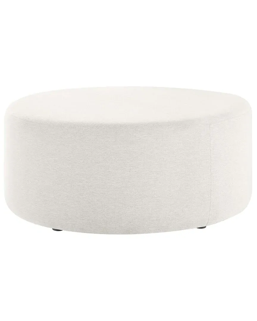 Callum 38" Round Ottoman - White, Heathered Weave