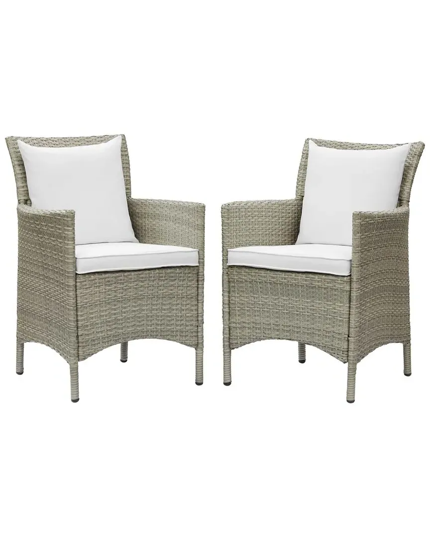 Conduit Outdoor Patio Dining Armchair Set of 2 - Grey, Wicker Rattan