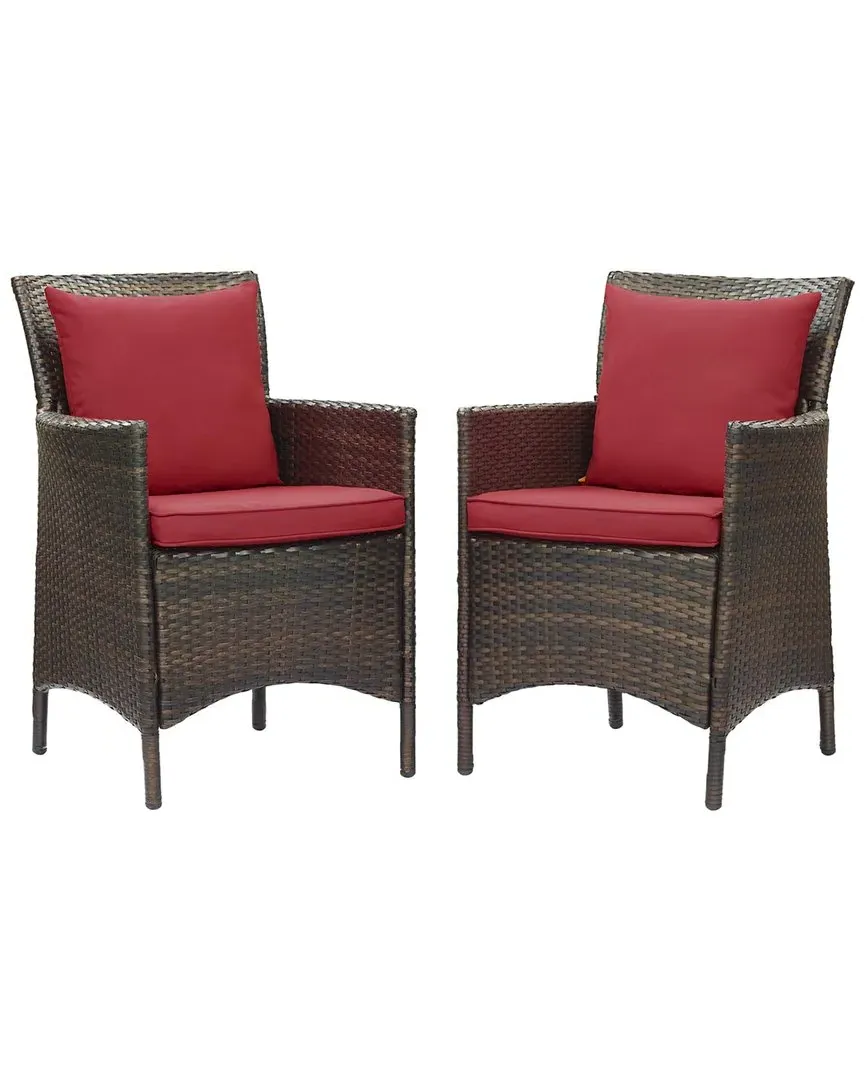 Conduit Set of 2 Outdoor Dining Armchairs - Brown, Wicker Rattan
