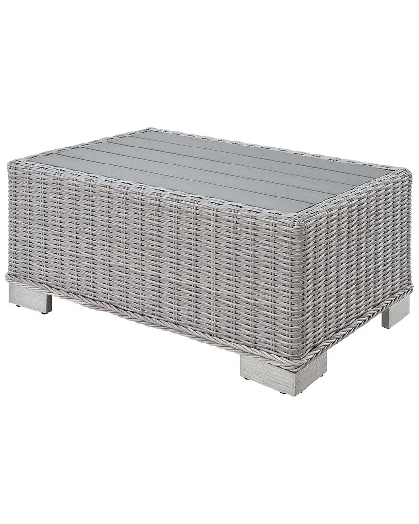 Conway 32in Outdoor Patio Coffee Table - Light Gray, Wicker Rattan