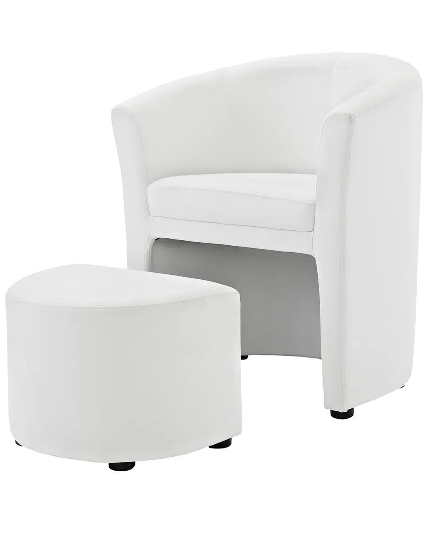 Divulge Armchair with Ottoman - White, Faux Leather image