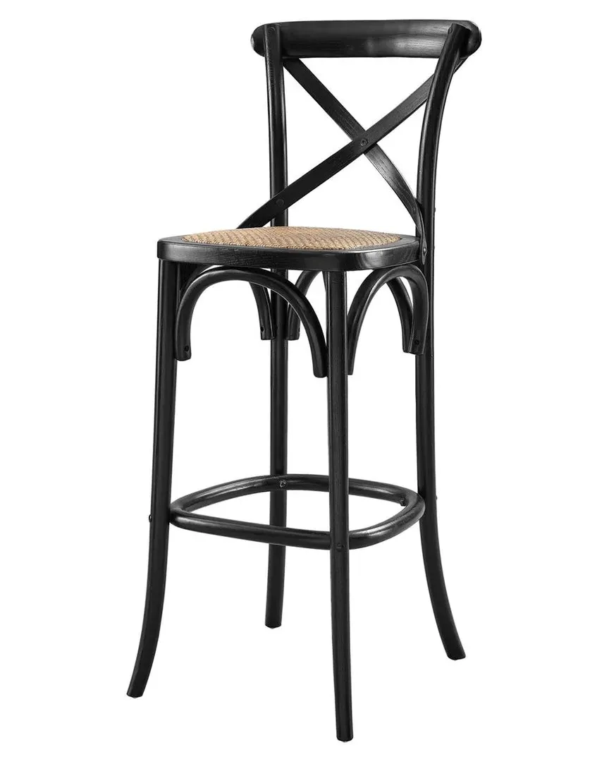 Gear Bar Stool with Rattan Seat - Black, Elm Wood image