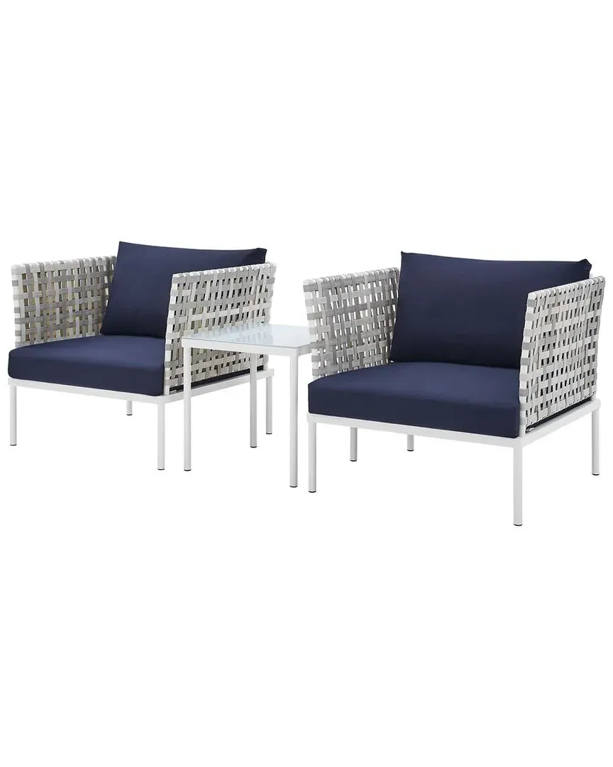 Harmony Sunbrella Basket Weave 3-Piece Seating Set - Blue, Aluminum