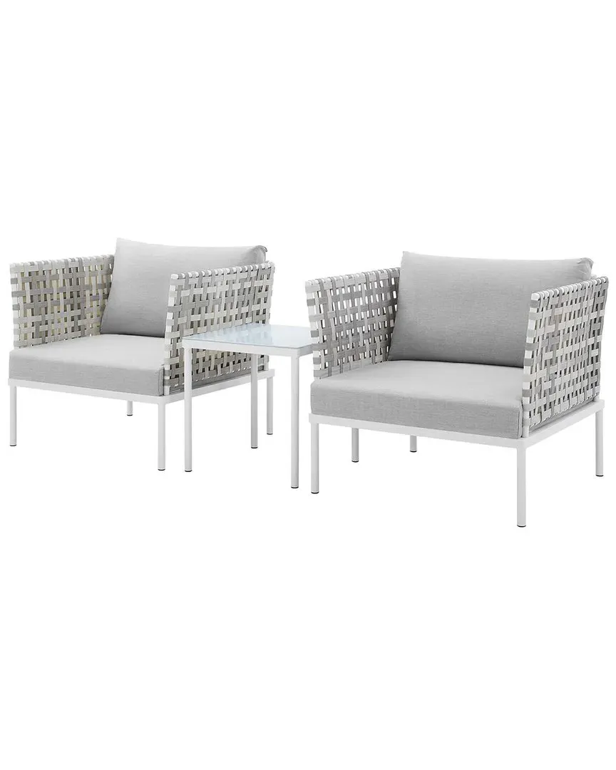 Harmony Sunbrella Basket Weave 3-Piece Seating Set - Grey, Aluminum