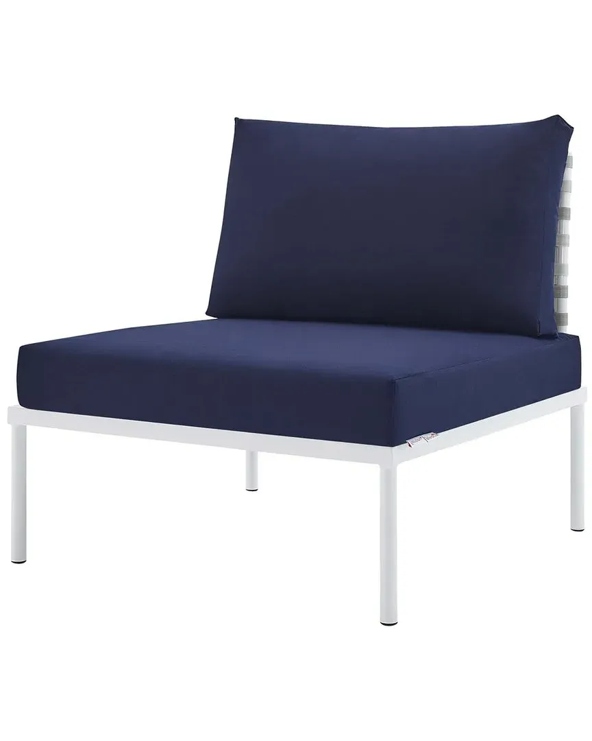 Harmony Sunbrella Basket Weave Armless Chair - Blue, Aluminum