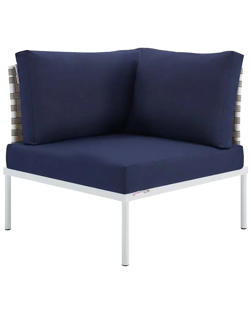 Harmony Sunbrella Basket Weave Corner Chair - Brown, Aluminum