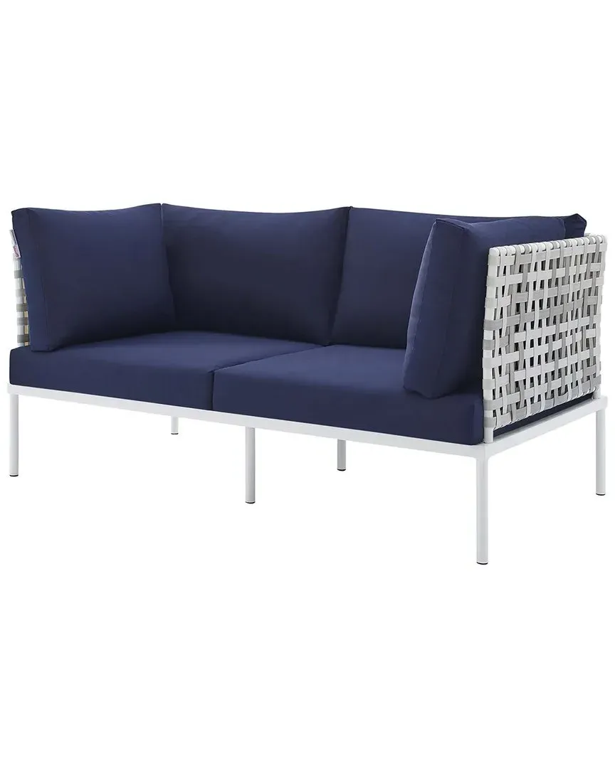 Harmony Sunbrella Basket Weave Loveseat - Blue, Aluminum
