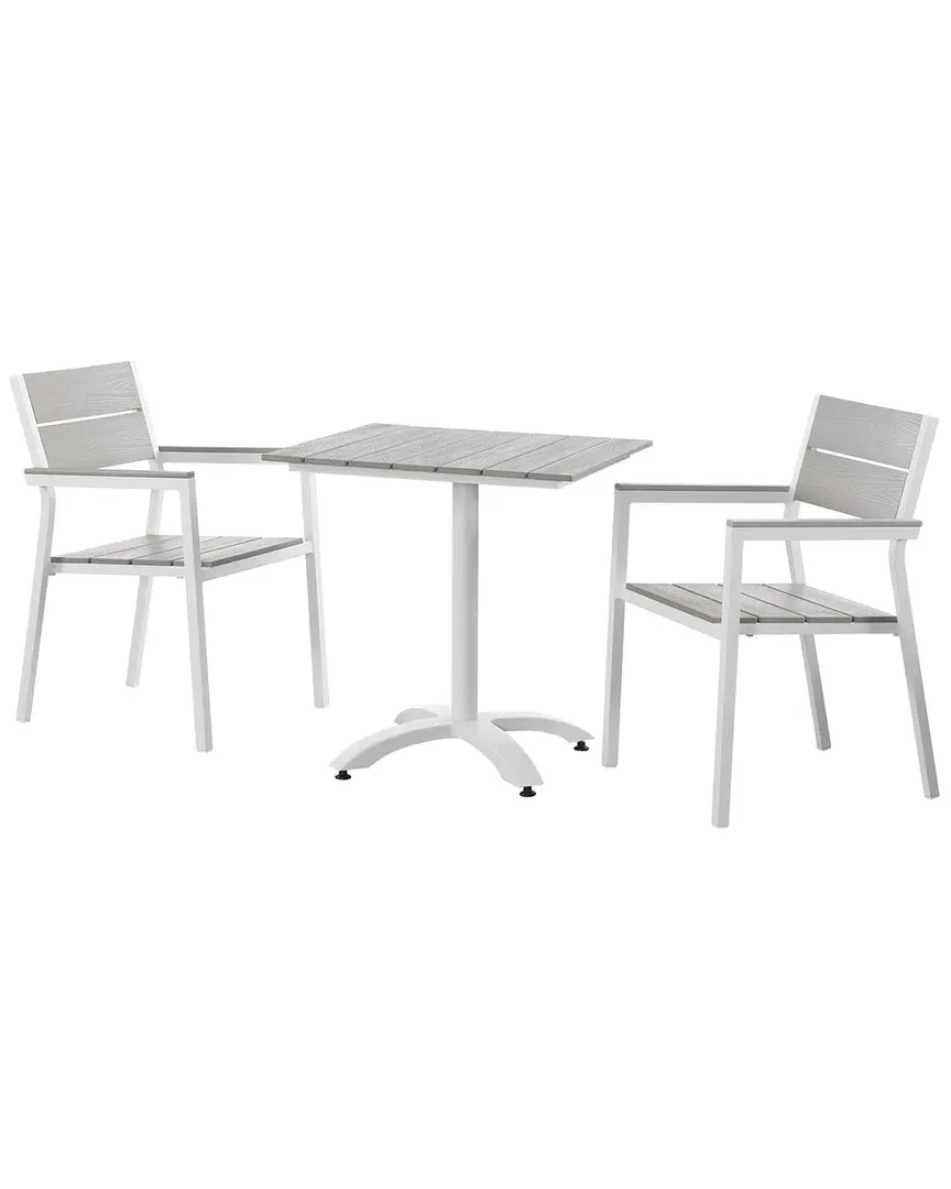 Maine 3 Piece Outdoor Patio Dining Set - Light Gray White, Polywood