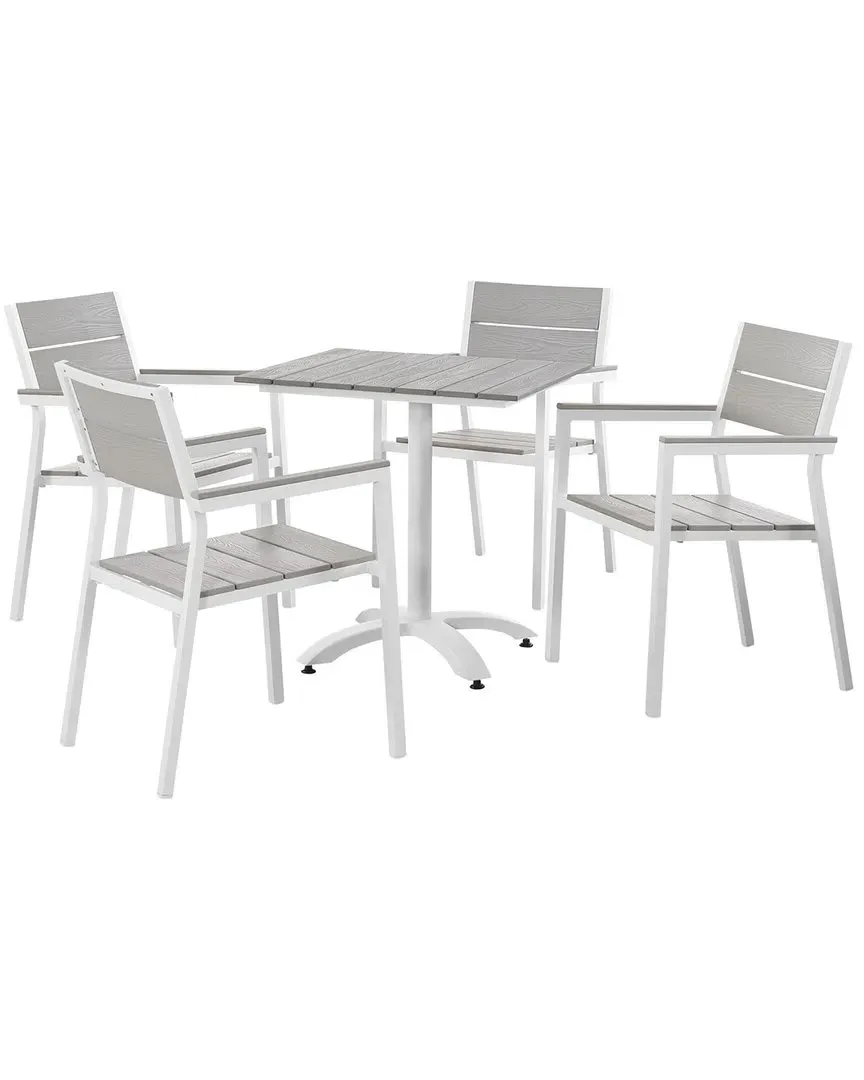 Maine 5 Piece Outdoor Patio Dining Set - Light Gray White, Polywood