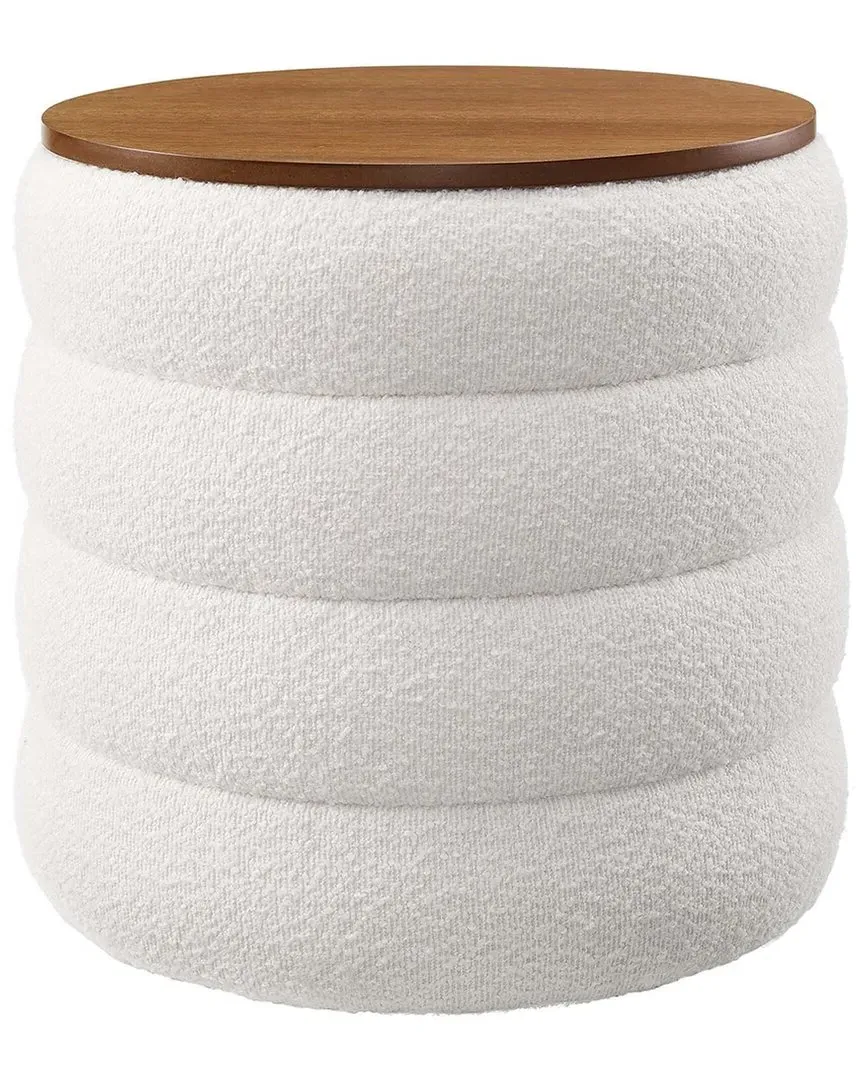 Mezzo Round Storage Ottoman Stool - Cloud, Boucle Fabric image