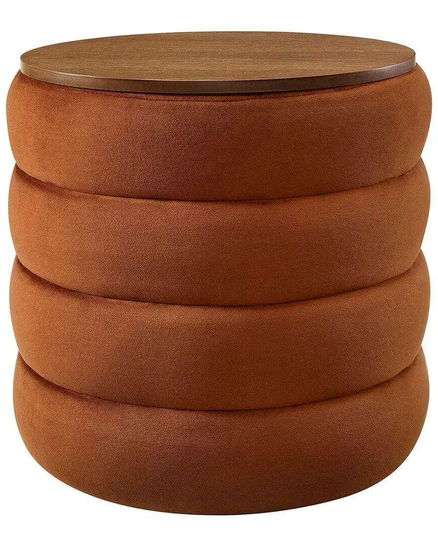 Mezzo Round Storage Ottoman Stool - Red, Velvet image