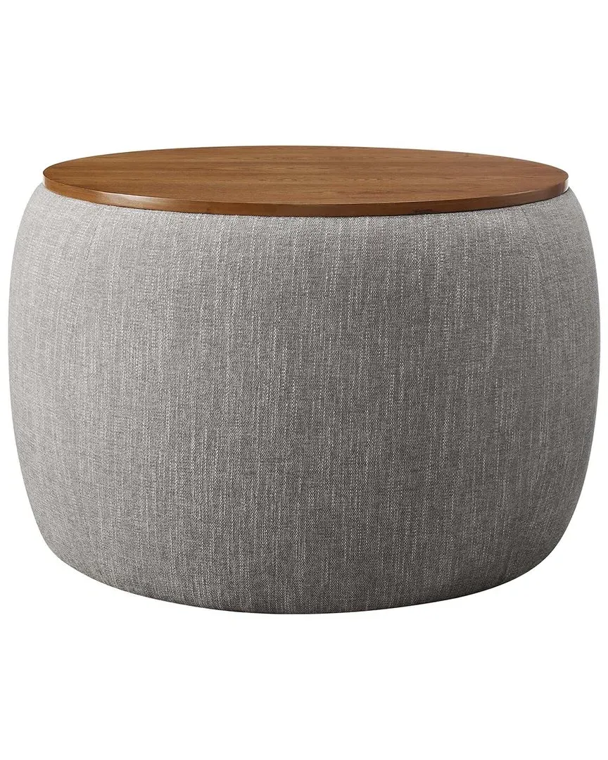 Perla Round Storage Ottoman with Lid - Brown, Fabric image