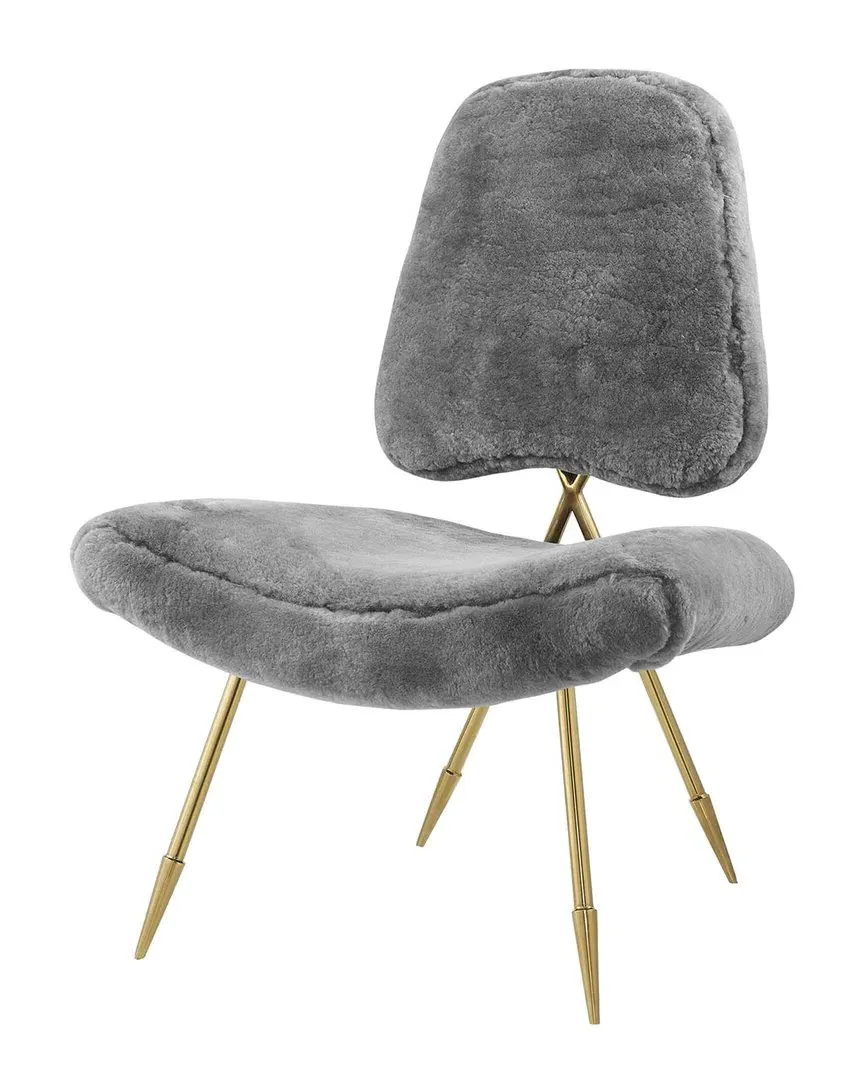Ponder Upholstered Lounge Chair - Grey, Sheepskin Fur