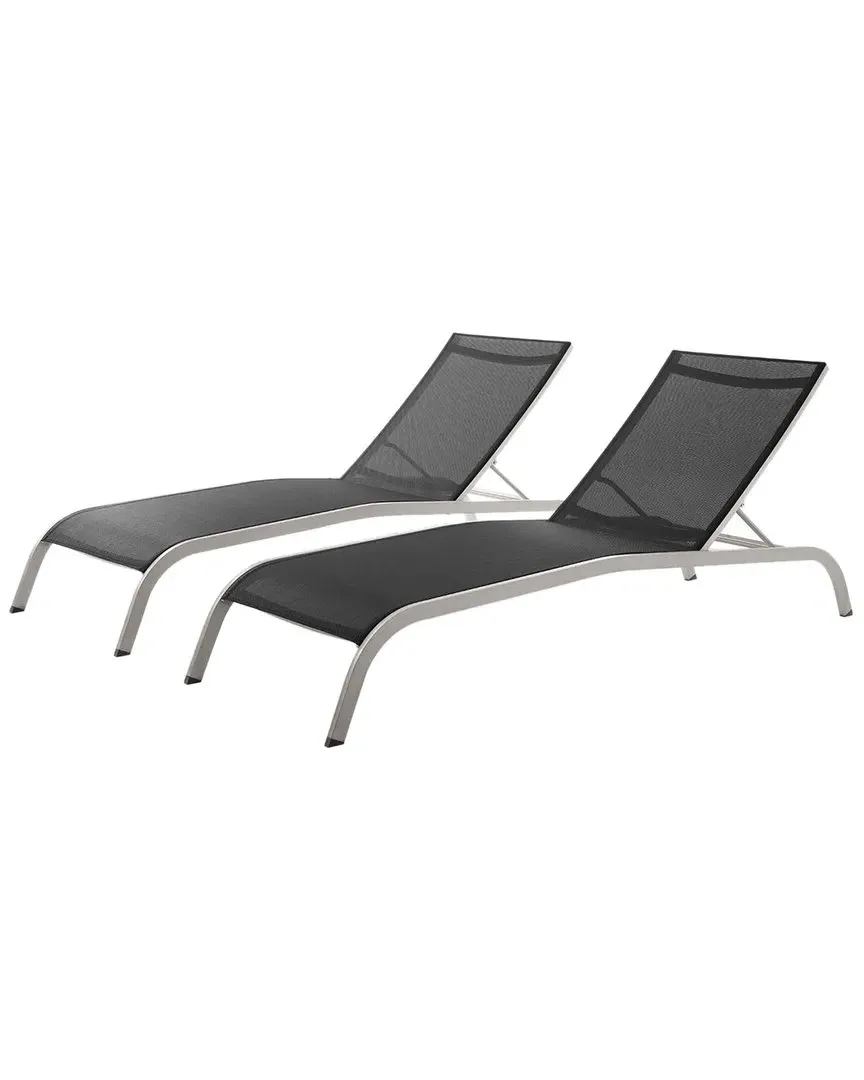 Savannah Set of 2 Outdoor Chaise Loungers - Black, Mesh