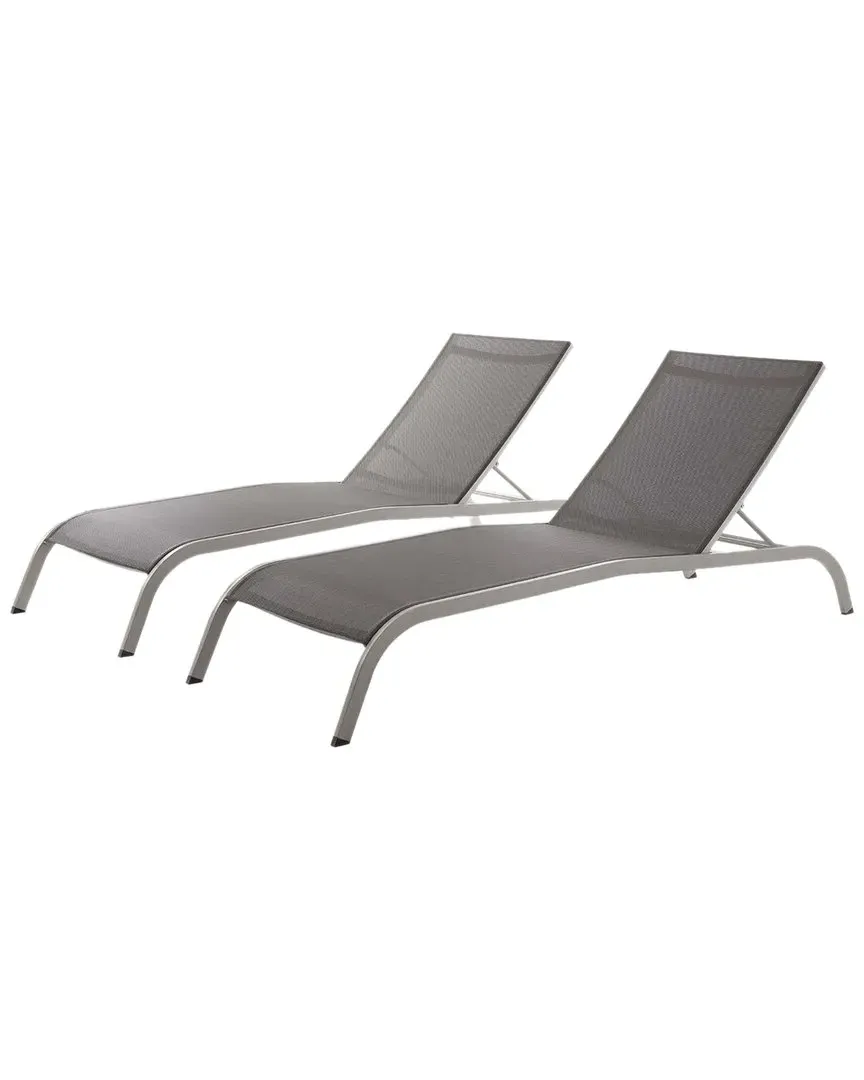 Savannah Set of 2 Outdoor Chaise Loungers - Grey, Mesh