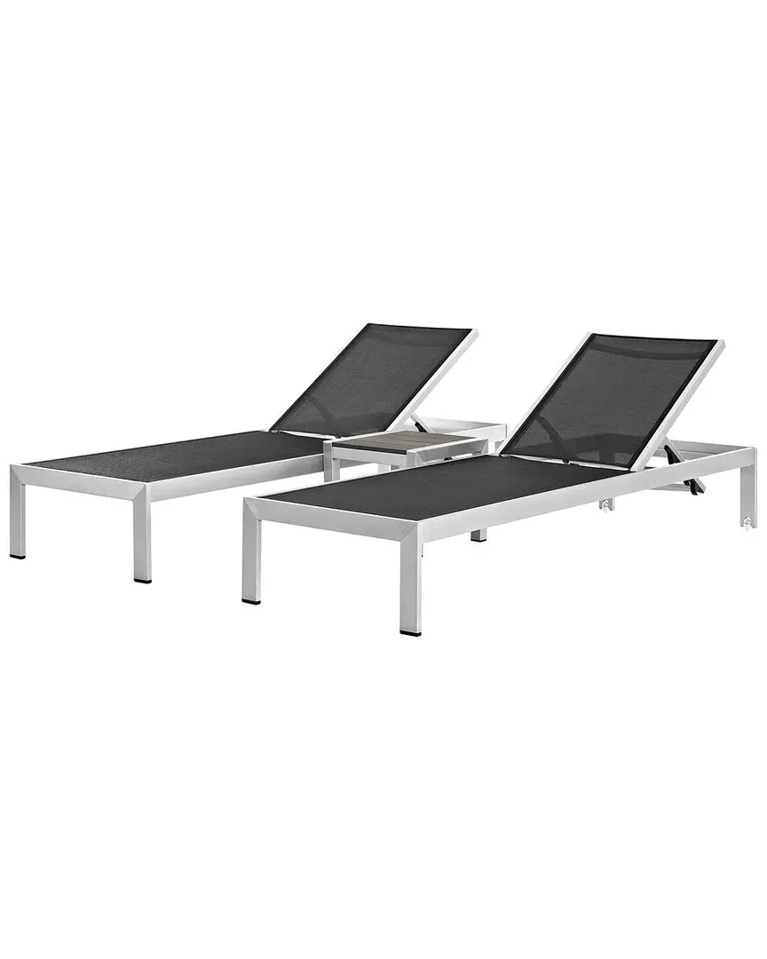 Shore 3pc Chaise Lounge Set with Side Table - Black, Aluminum
