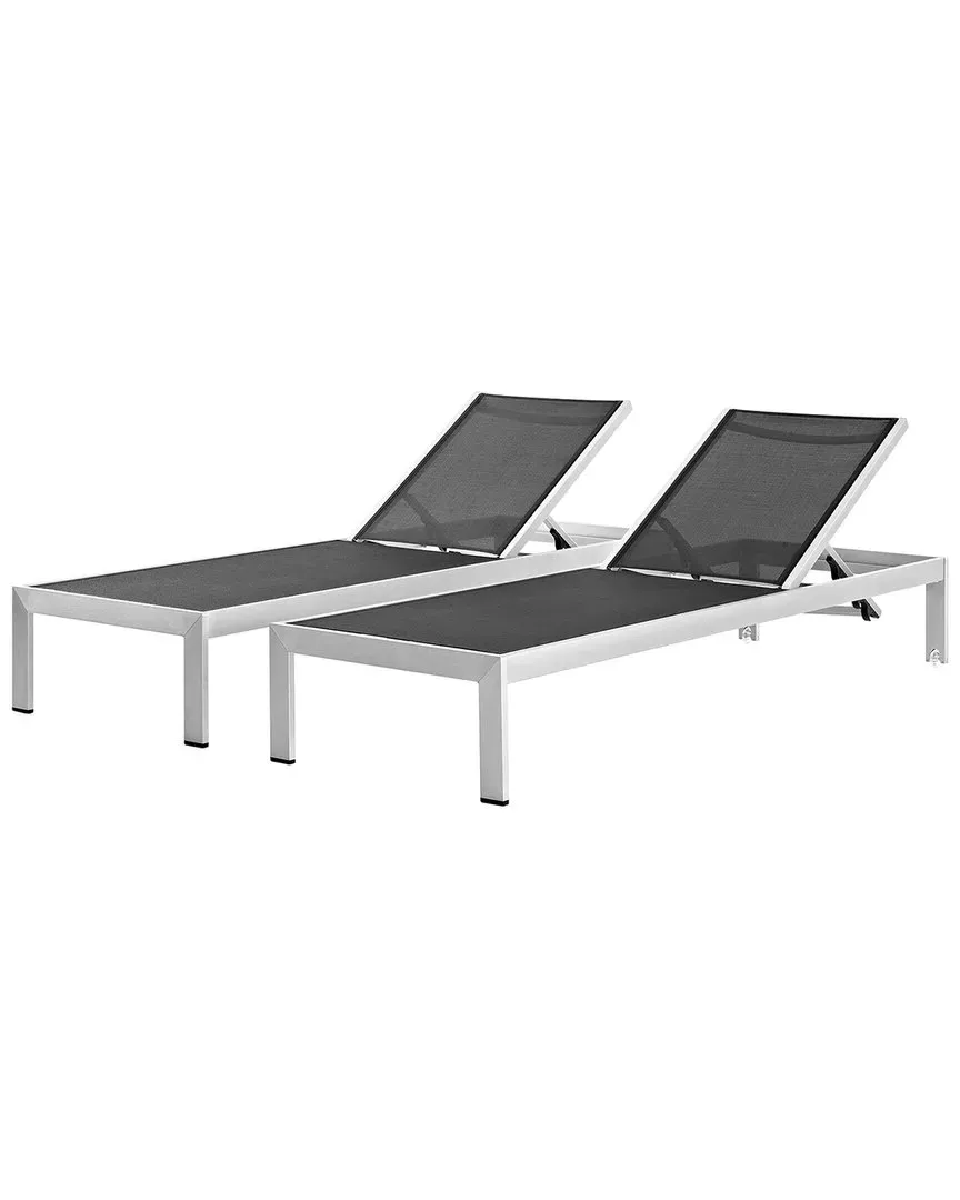 Shore Set of 2 Patio Chaise Loungers - Black, Aluminum image