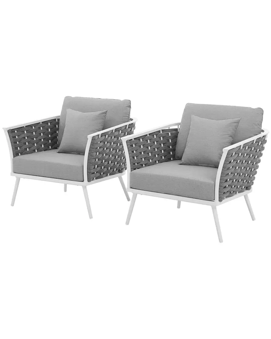 Stance Outdoor Armchair Set of 2 - Grey White, Aluminum