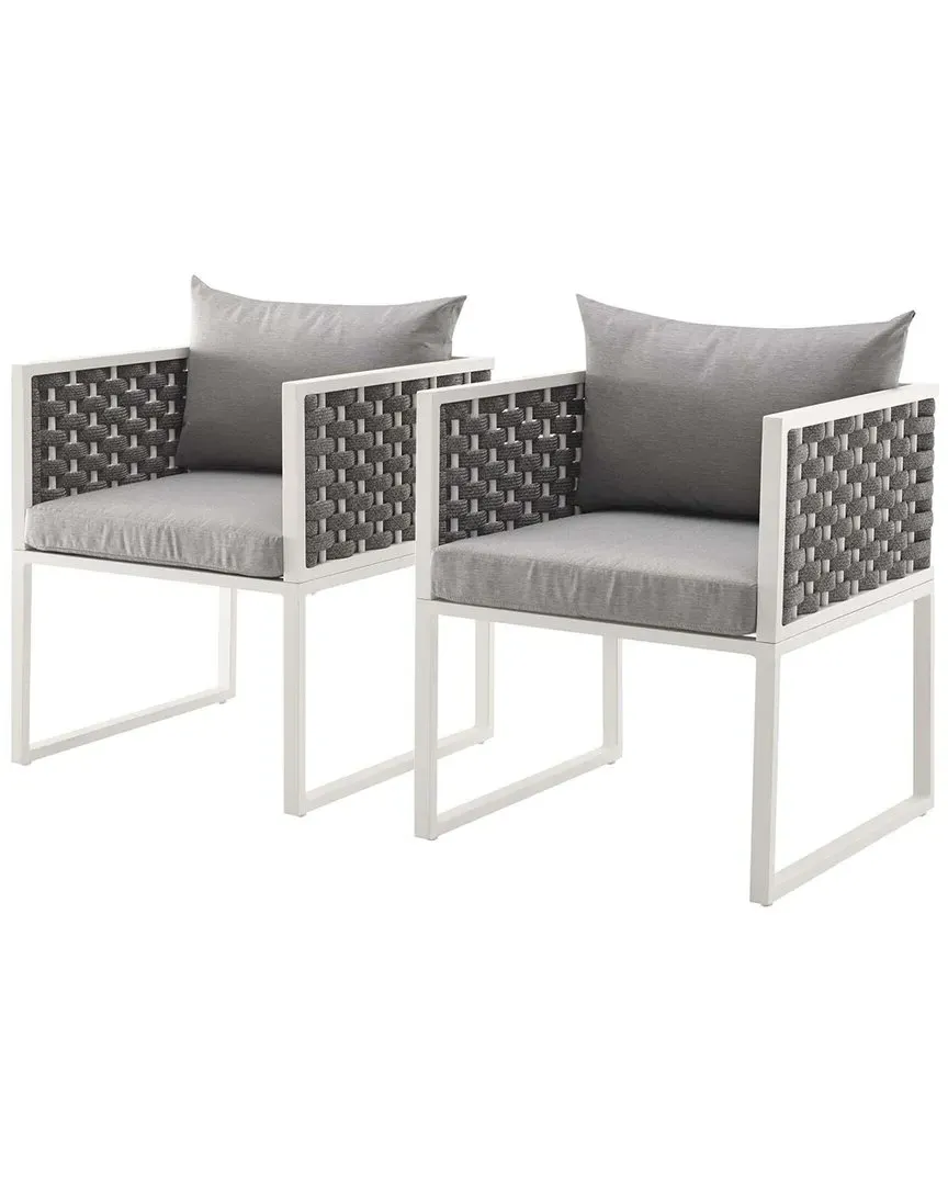 Stance Set of 2 Patio Dining Armchairs - Grey, Aluminum