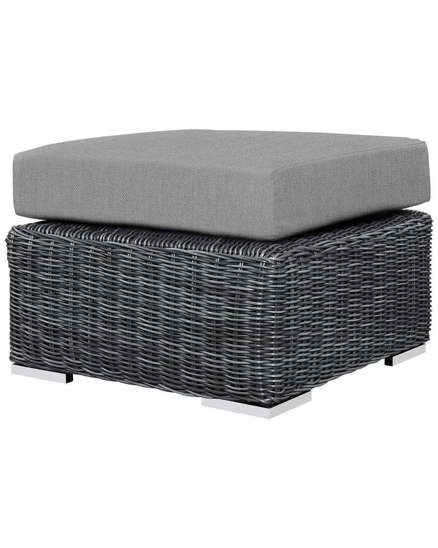 Summon Outdoor Patio Wicker Rattan Ottoman - Canvas Gray