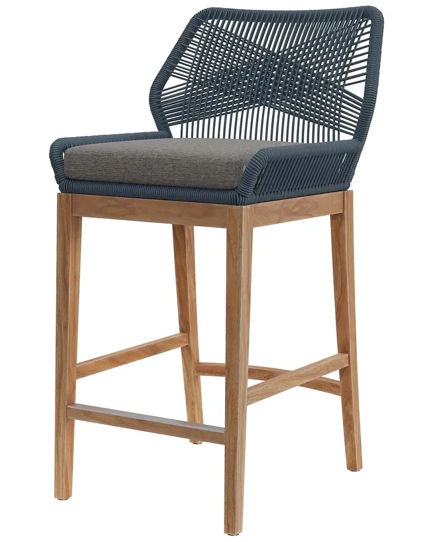 Wellspring Outdoor Patio Bar Stool - Blue, Teak