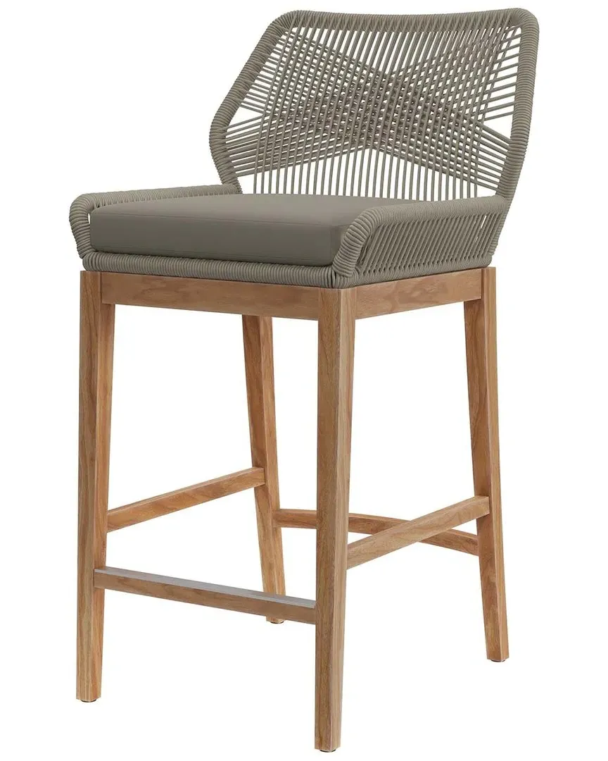 Wellspring Outdoor Patio Bar Stool - Grey, Teak