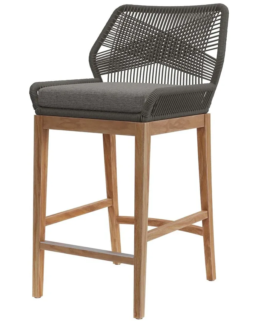 Wellspring Outdoor Patio Bar Stool - Grey, Teak