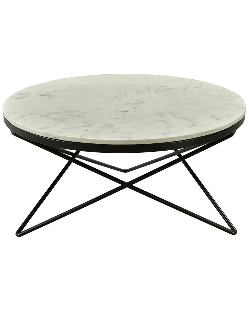 Haley Square Coffee Table - White Marble, Black Iron image