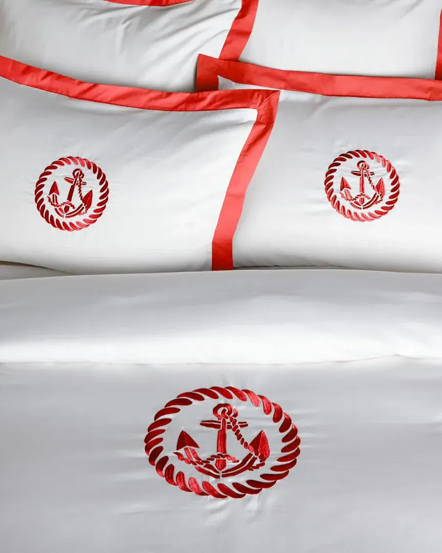 400TC Anchor Duvet Collection - Red, Egyptian Cotton