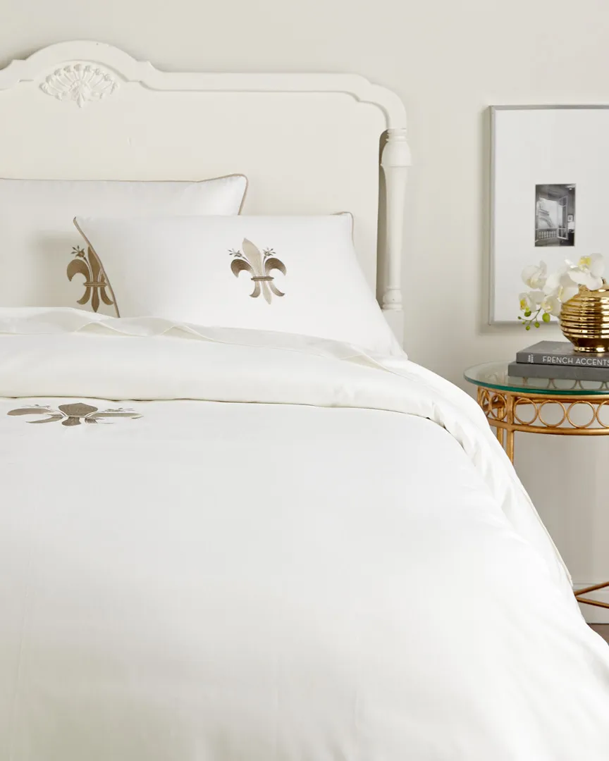 400TC Fleur De Lis Embroidery Duvet Collection - White, Cotton