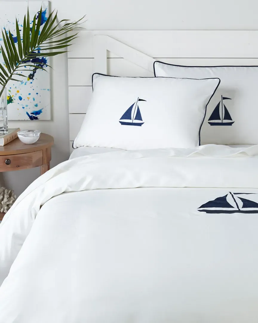 400TC Yacht Club Duvet Collection Sailboat - White, Cotton