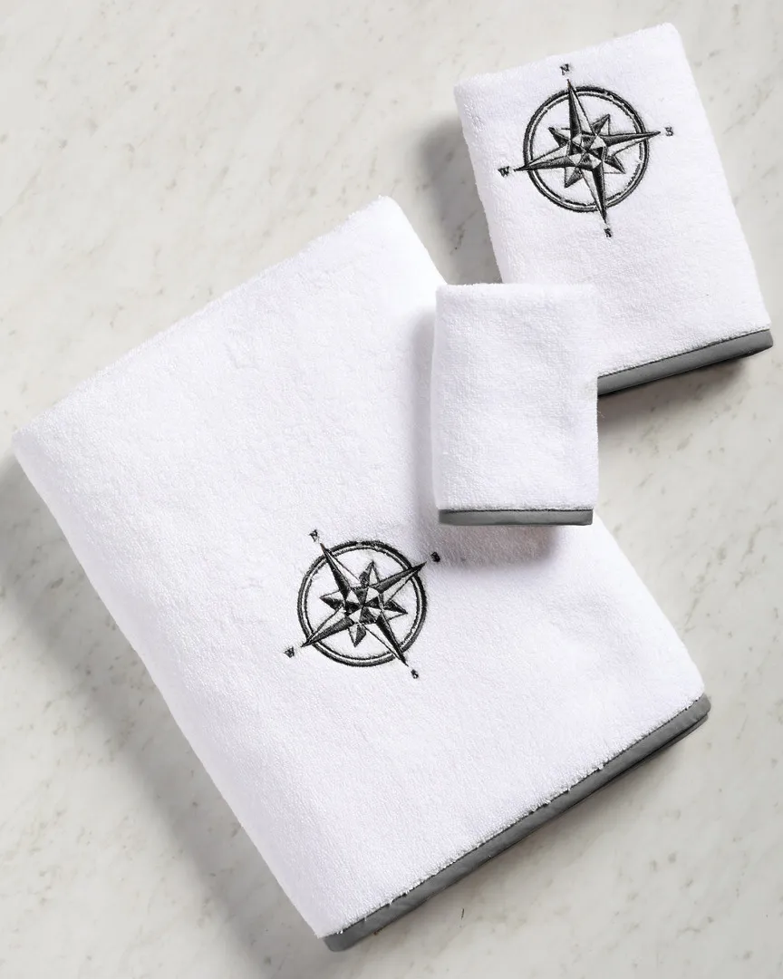 Compass 3-Piece Towel Set - White, Terry Cotton