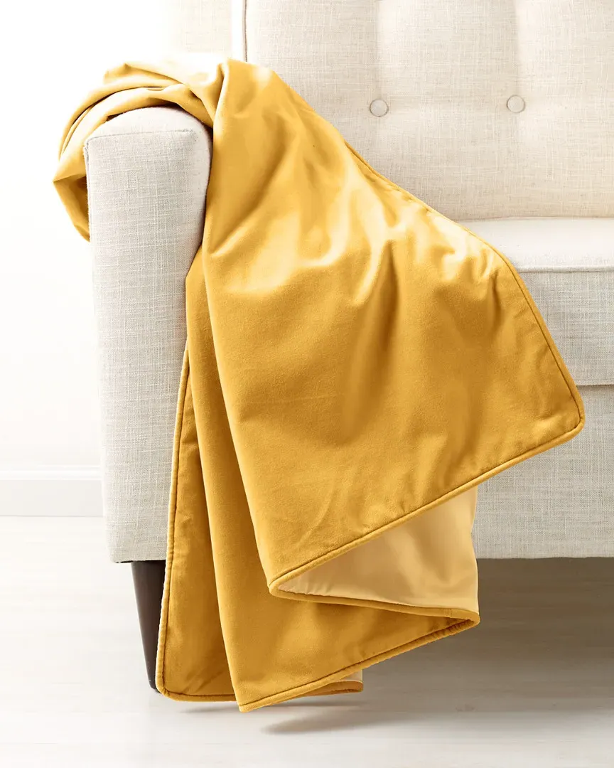 Cotton Velvet Piped Edge Throw - Gold