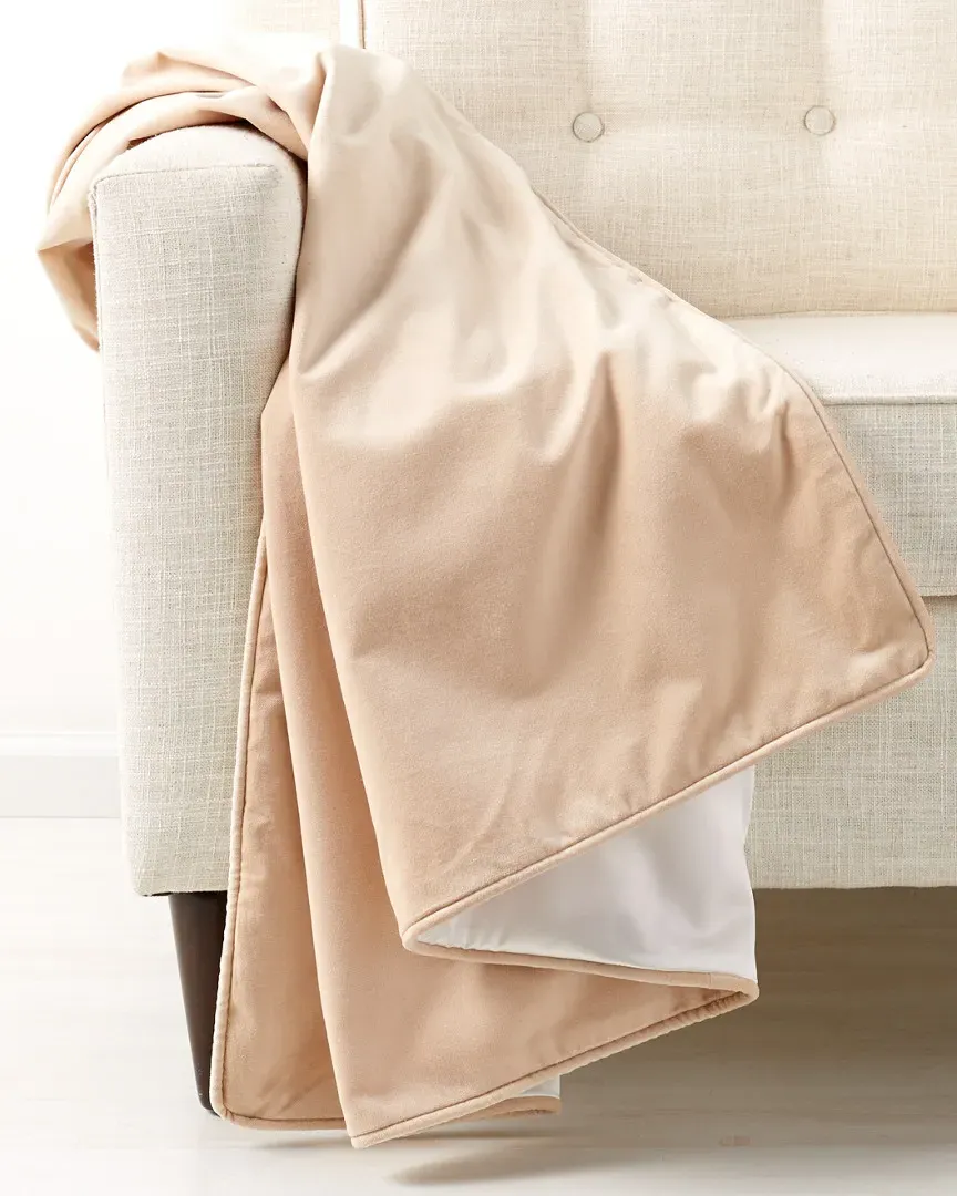 Cotton Velvet Piped Edge Throw - Ivory