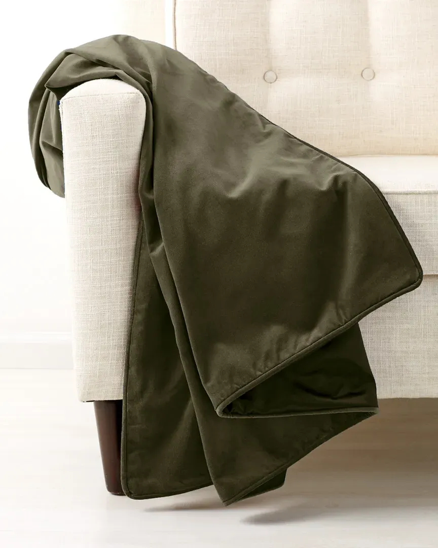 Cotton Velvet Piped Edge Throw - Olive