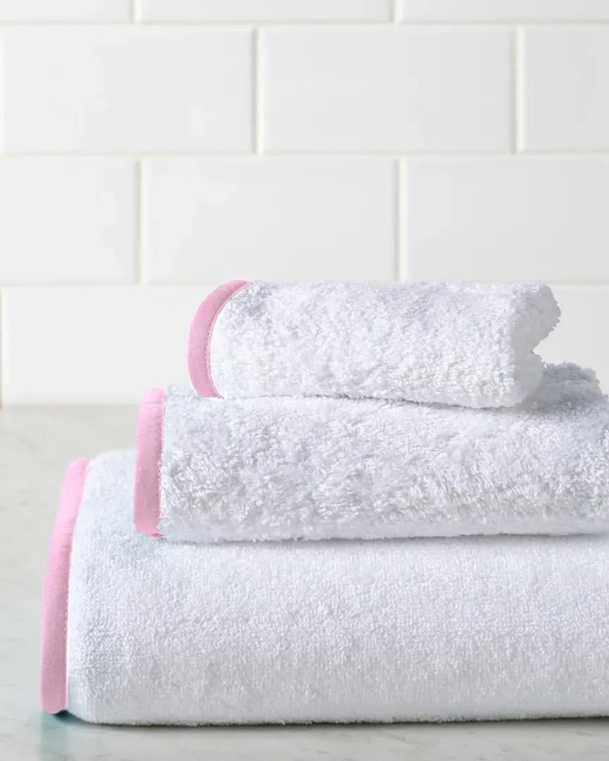 Deco 3-Piece Towel Set - White and Petal Pink, Terry Cotton