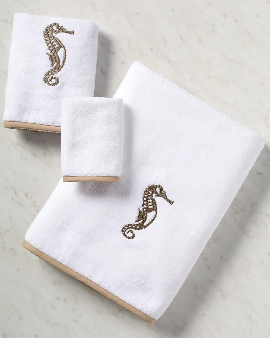 Seahorse 3pc Towel Set - White/Sand, Terry Cotton