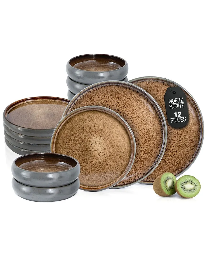 12pc Stoneware Dinnerware Set - Brown