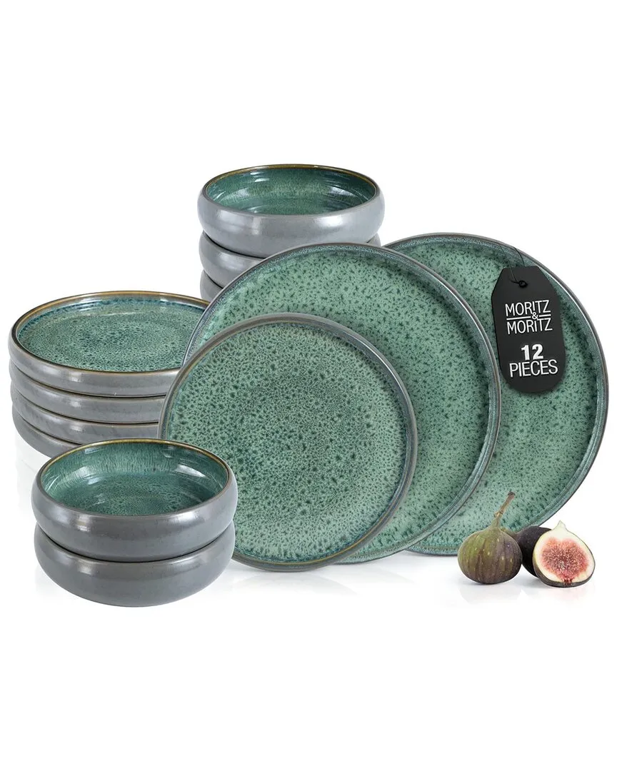 12pc Stoneware Dinnerware Set - Green