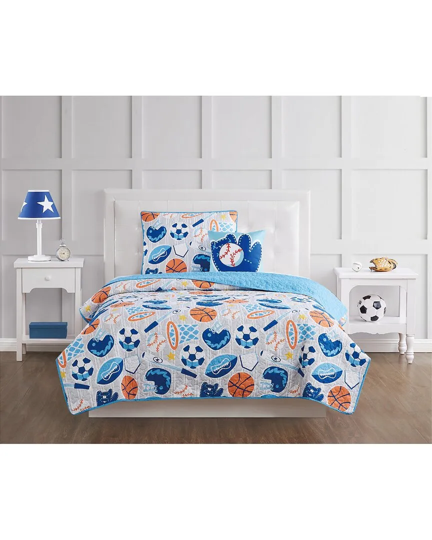 All Star Twin Quilt Set - Grey, Microfiber