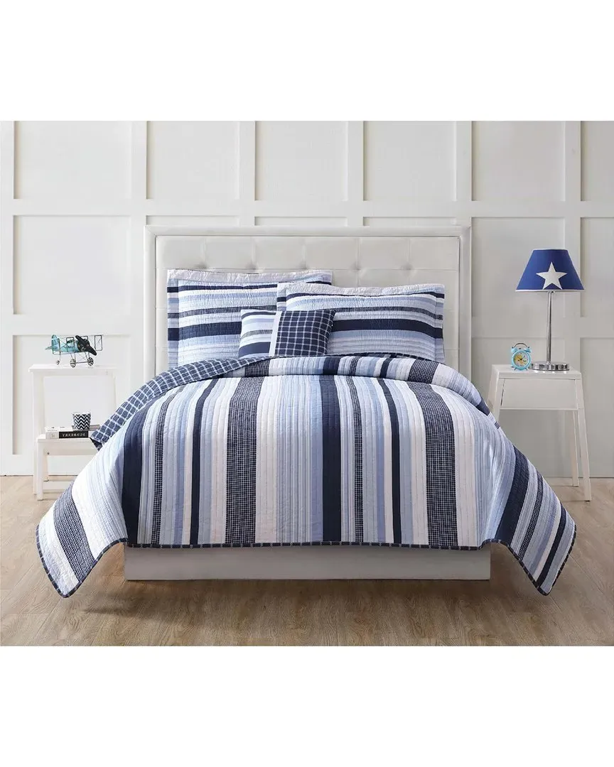 Mason Stripe Quilt Set - Blue image