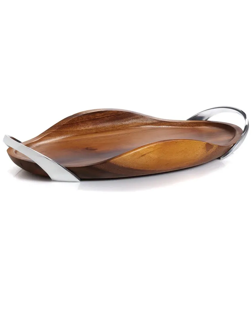 Bella Wood Handled Tray 18in - Silver, Nambe Alloy image