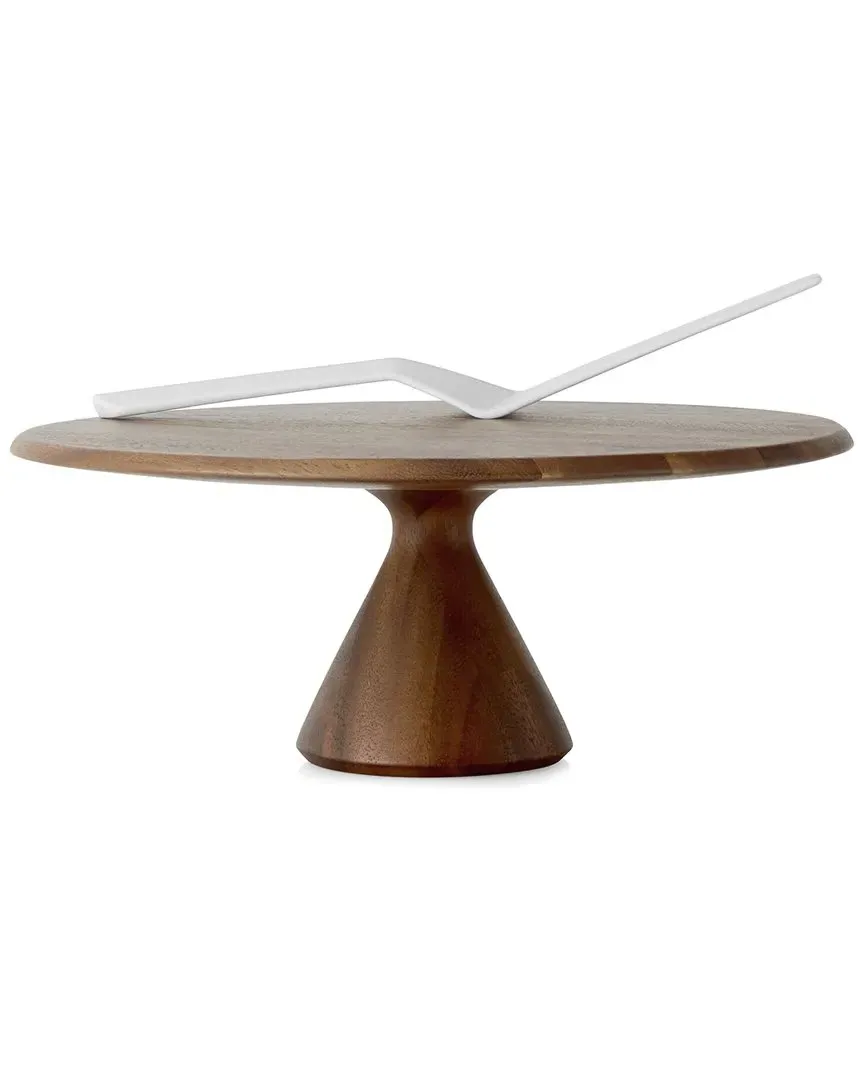 Quatro Cake Plate with Server - Brown, Acacia Wood